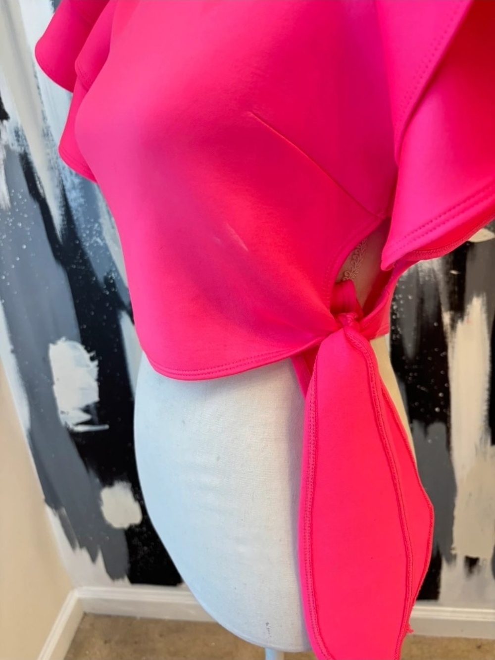 Ruffle Sleeve Tie-Side Top in Hot Pink - Picture 3 of 5